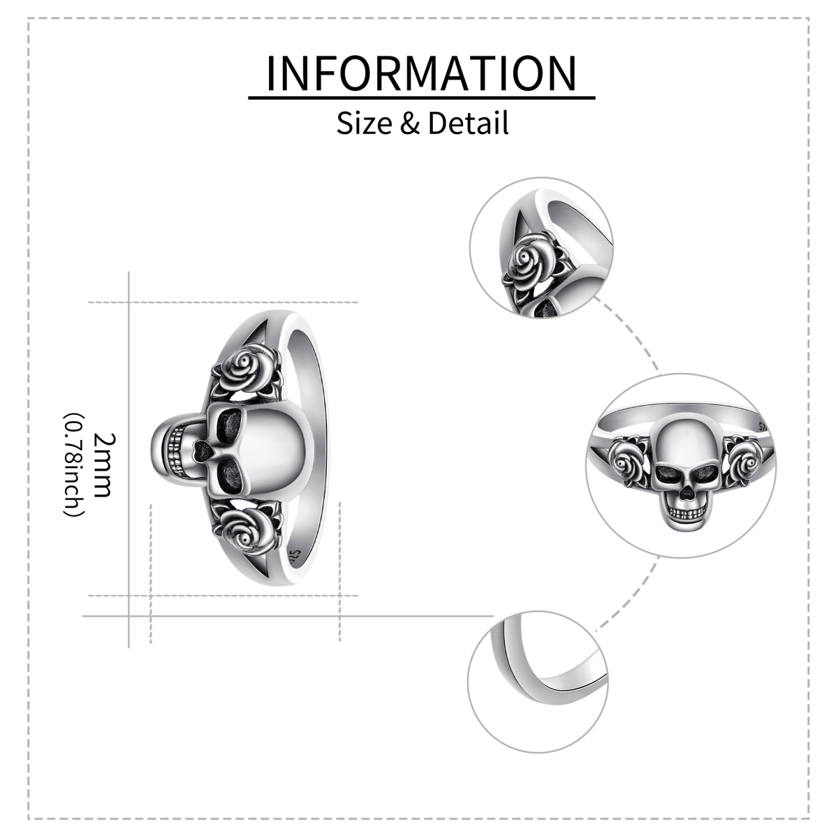 Sterling Silver Rose & Skull Ring-6