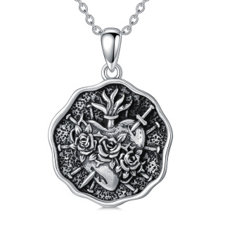 Sterling Silver Rose & Sword Pendant Necklace-2