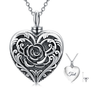 Sterling Silver Rose Urn Necklace for Ashes with Engraved Word-6