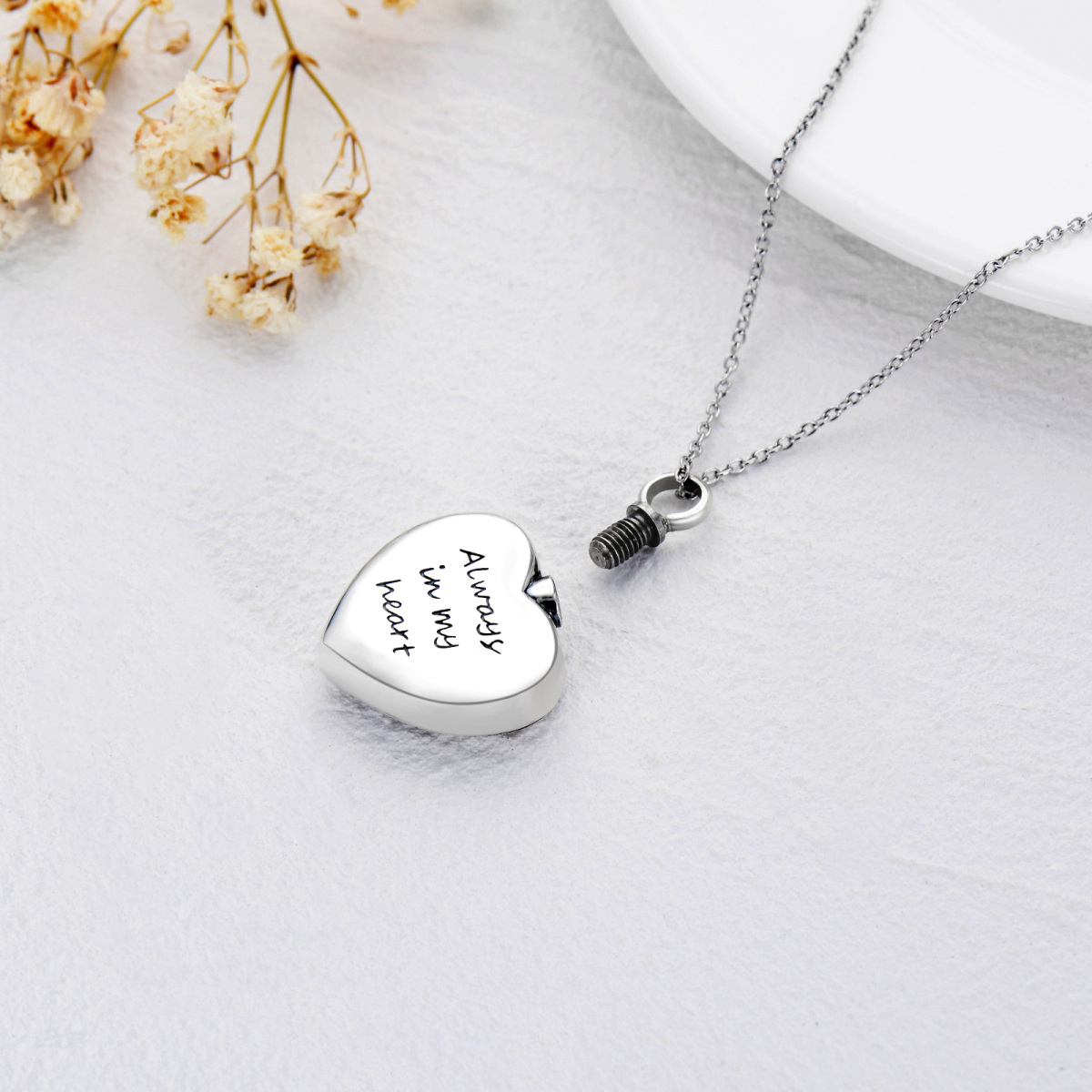 Sterling Silver Rose Urn Necklace for Ashes with Engraved Word-3