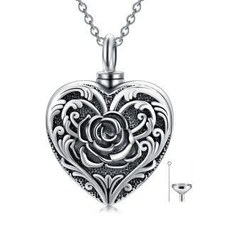 Sterling Silver Rose Urn Necklace for Ashes with Engraved Word-13