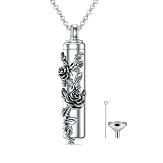 Sterling Silver Rose & Vertical Bar Urn Necklace for Ashes-14