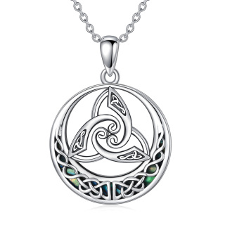 Sterling Silver Round Abalone Shellfish Celtic Knot Circle Pendant Necklace-38