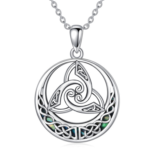 Collar de plata de ley redondo Abalone Shellfish Celtic Knot Círculo Colgante