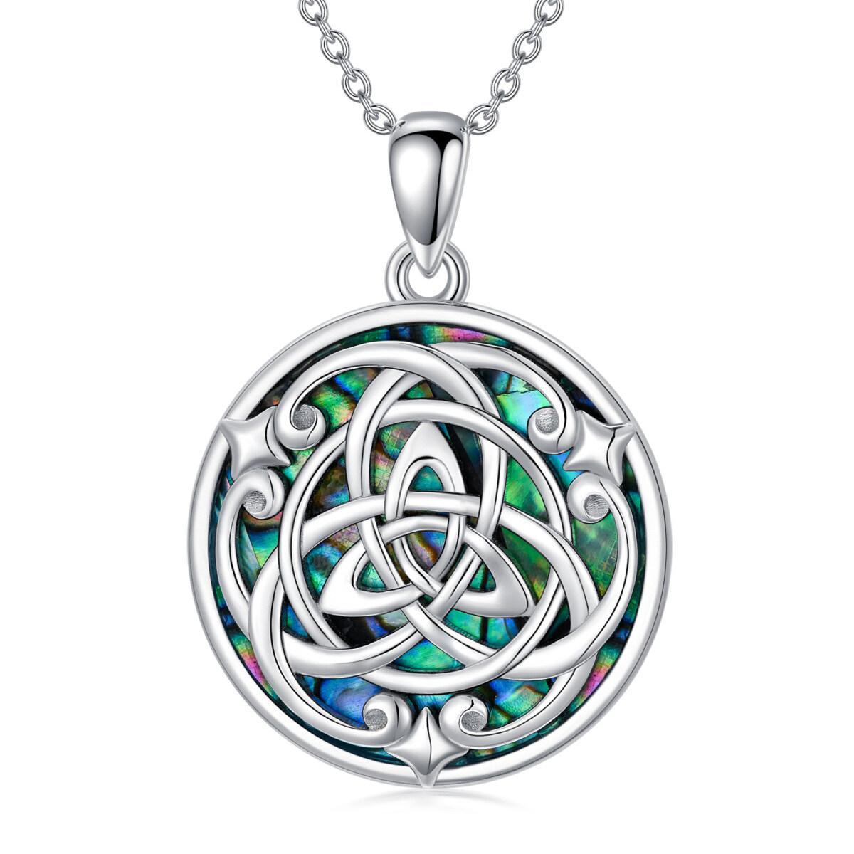 Collana con ciondolo a nodo celtico in argento sterling con conchiglia Abalone rotonda-1