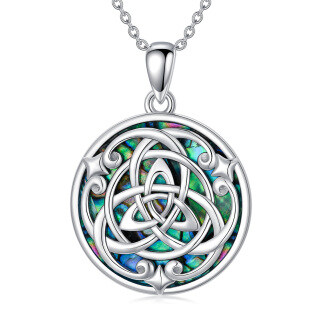 Sterling Silver Round Abalone Shellfish Celtic Knot Pendant Necklace-12