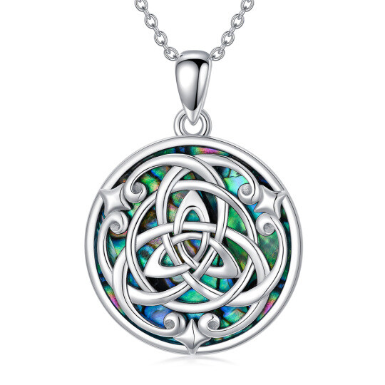 Collana con ciondolo a nodo celtico in argento sterling con conchiglia Abalone rotonda