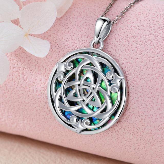 Collar de plata de ley redondo Abalone Shellfish Celtic Knot Pendant-3