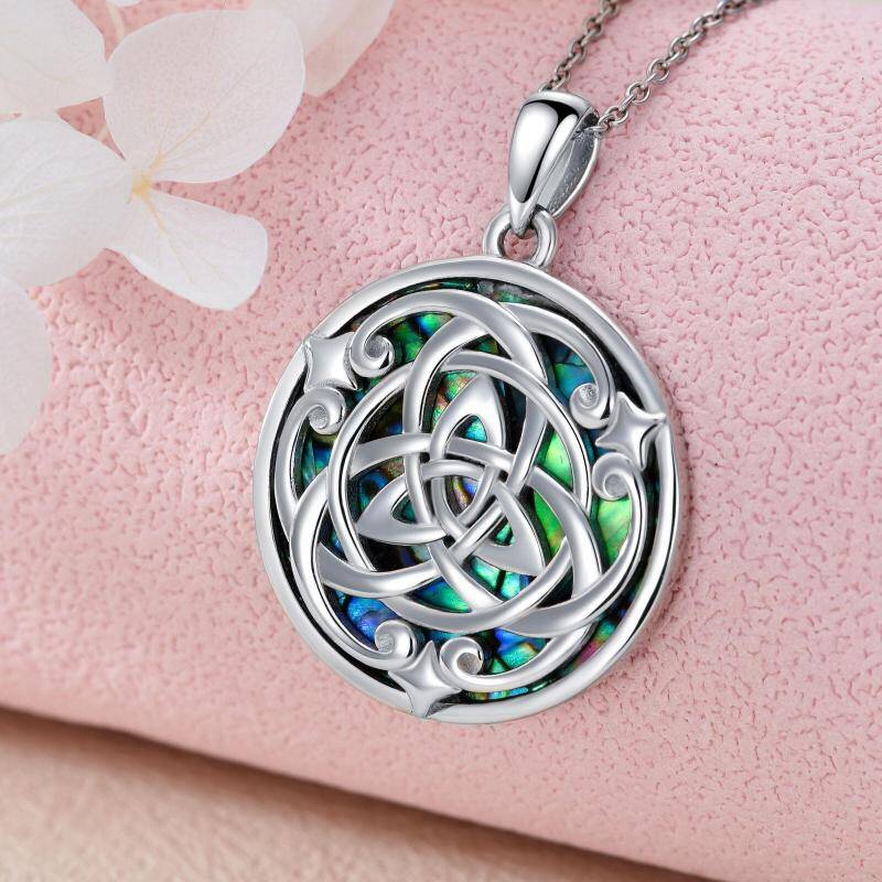 Sterling Silver Round Abalone Shellfish Celtic Knot Pendant Necklace-3