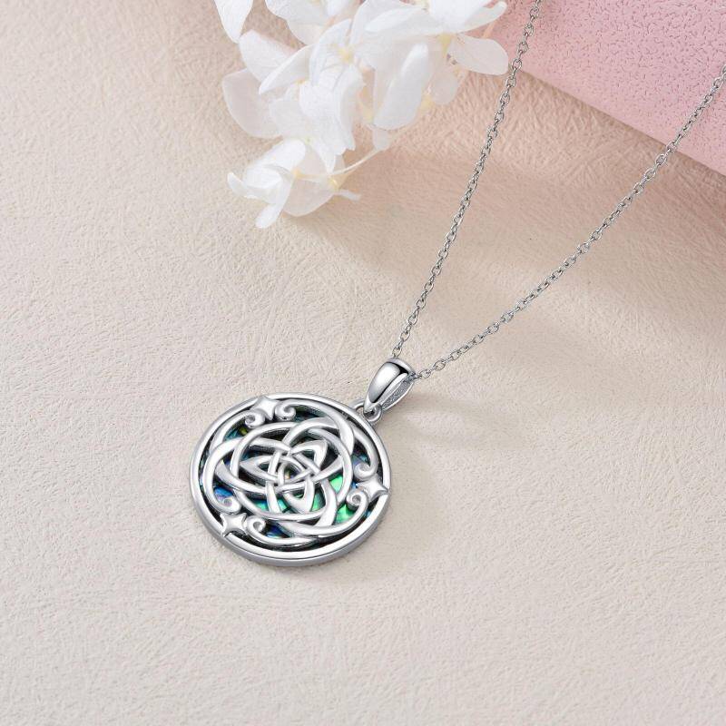 Sterling Silver Round Abalone Shellfish Celtic Knot Pendant Necklace-4