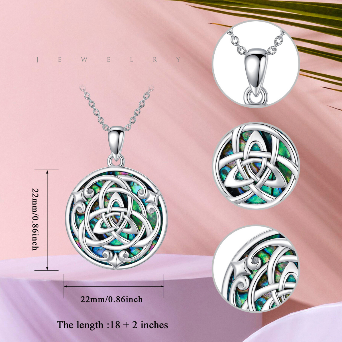 Sterling Silver Round Abalone Shellfish Celtic Knot Pendant Necklace-5