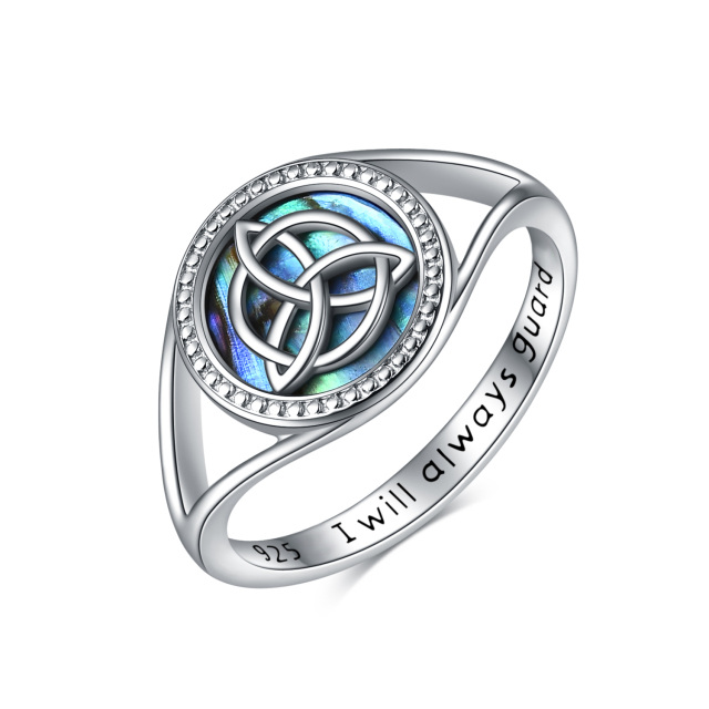 Bague en argent sterling avec nœud celtique en coquillage d'ormeau rond et mot gravé-1