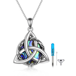 Sterling Silver Round Abalone Shellfish Celtic Knot Urn Necklace for Ashes with Engraved Word-22