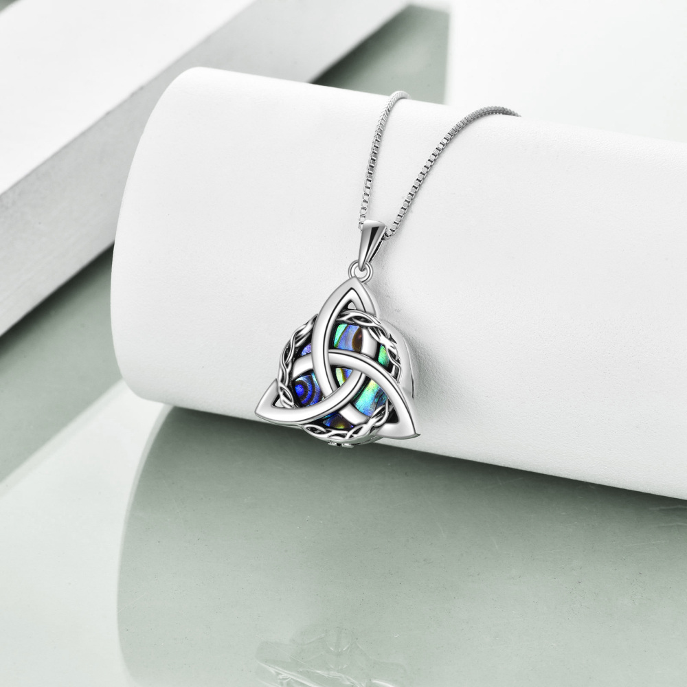 Sterling Silver Round Abalone Shellfish Celtic Knot Urn Necklace for Ashes with Engraved Word-4