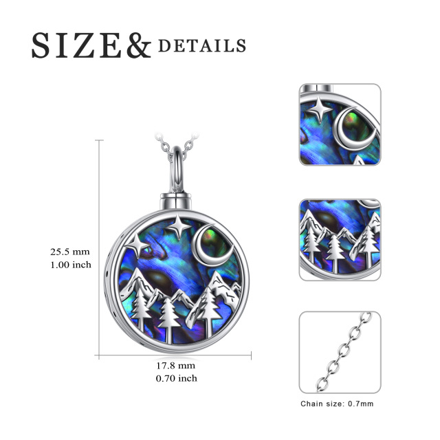 Collana rotonda d'argento Abalone Shellfish Moon & Mountains per le ceneri con parola incisa-6