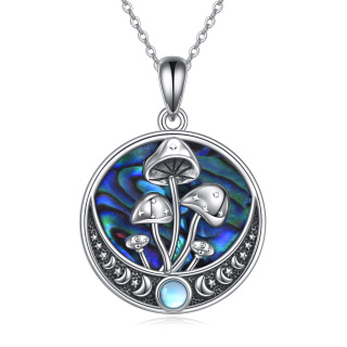 Sterling Silver Round Abalone Shellfish Mushroom & Moon Pendant Necklace-18