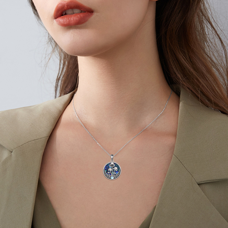 قلادة مستديرة من الفضة الإسترلينية على شكل أذن البحر ومحار الفطر والقمر-2