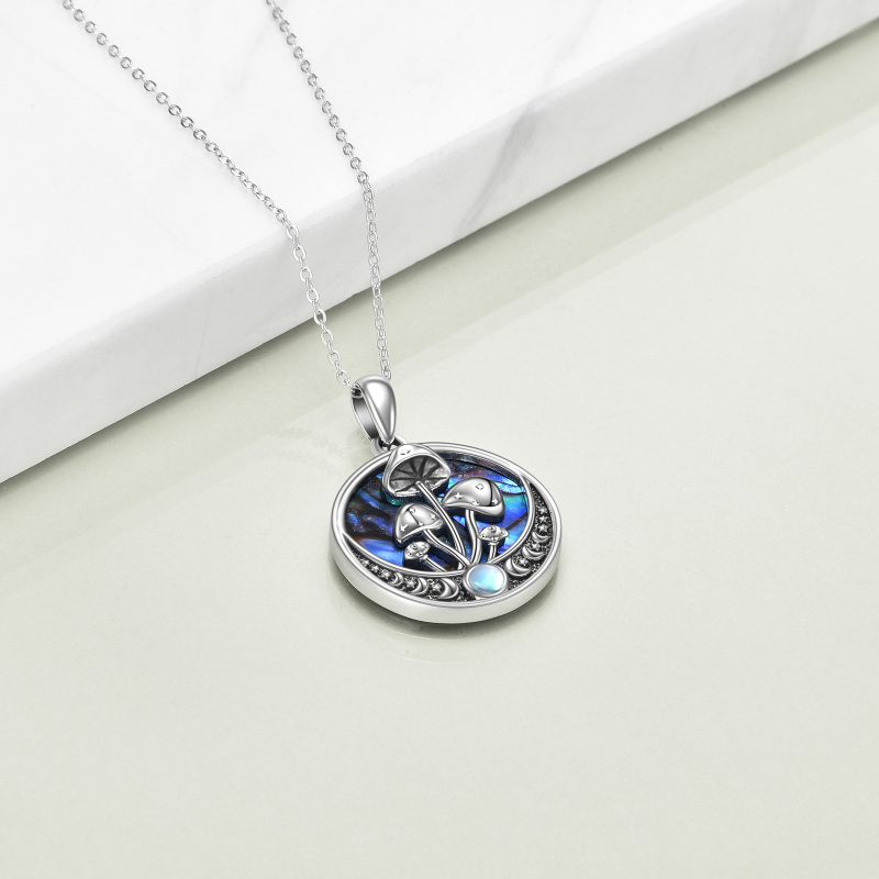 قلادة مستديرة من الفضة الإسترلينية على شكل أذن البحر ومحار الفطر والقمر-3