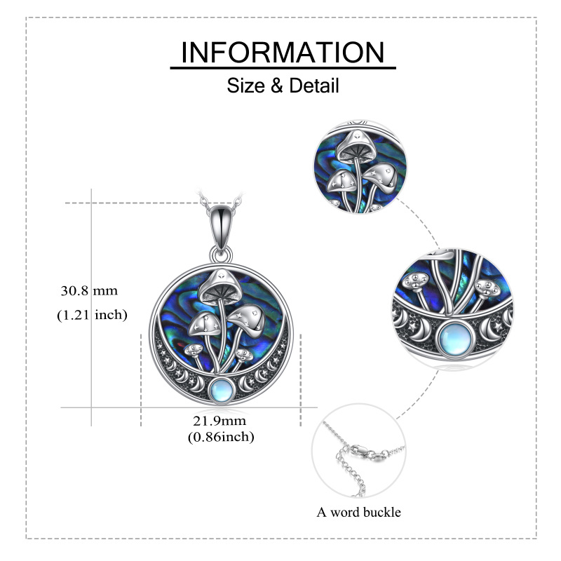 قلادة مستديرة من الفضة الإسترلينية على شكل أذن البحر ومحار الفطر والقمر-5