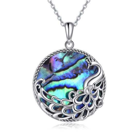 Sterling Silver Round Abalone Shellfish Peacock Pendant Necklace