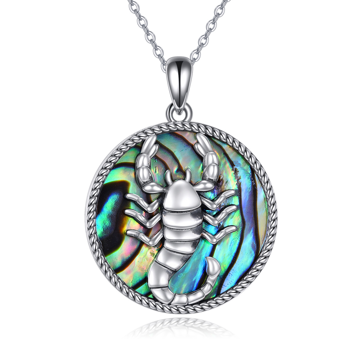 Sterling Silber Runde Abalone Shellfish Skorpion Anhänger Halskette-1