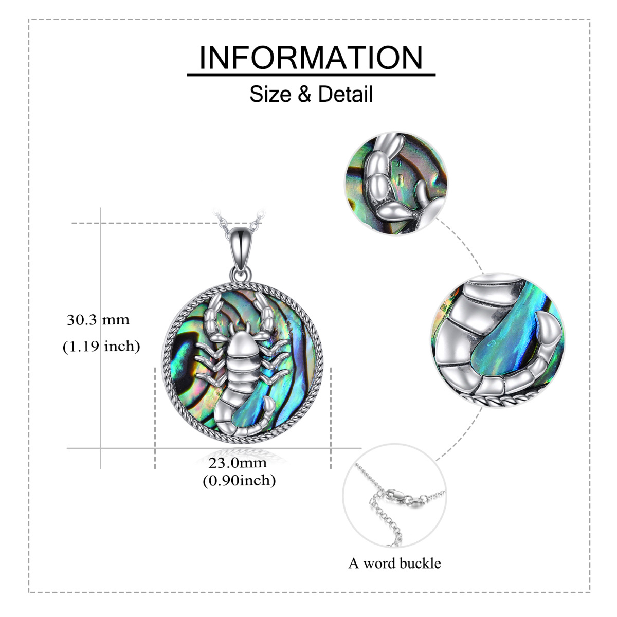 Srebrny, okrągły naszyjnik ze skorupiakiem Abalone Scorpio-6