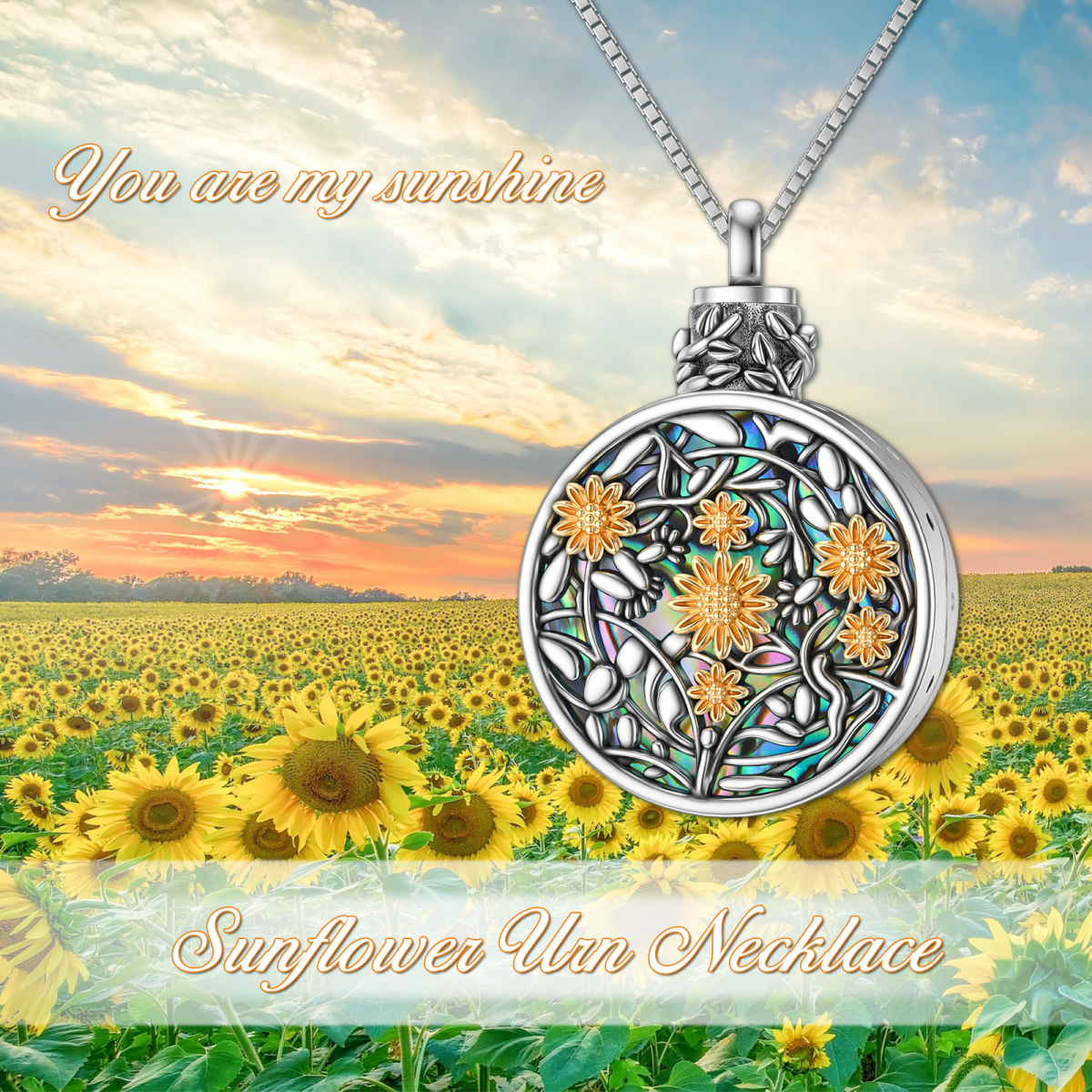 Collier rond en argent sterling, coquillages, coquillages, tournesol, urne pour cendres-4