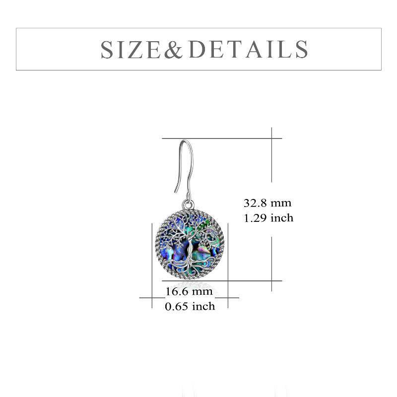 Sterling Silver Round Abalone Shellfish Tree Of Life Drop Earrings-3