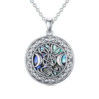 Sterling Silver Round Abalone Shellfish Tree Of Life & Moon With Pentagram Pendant Necklace For Men-20