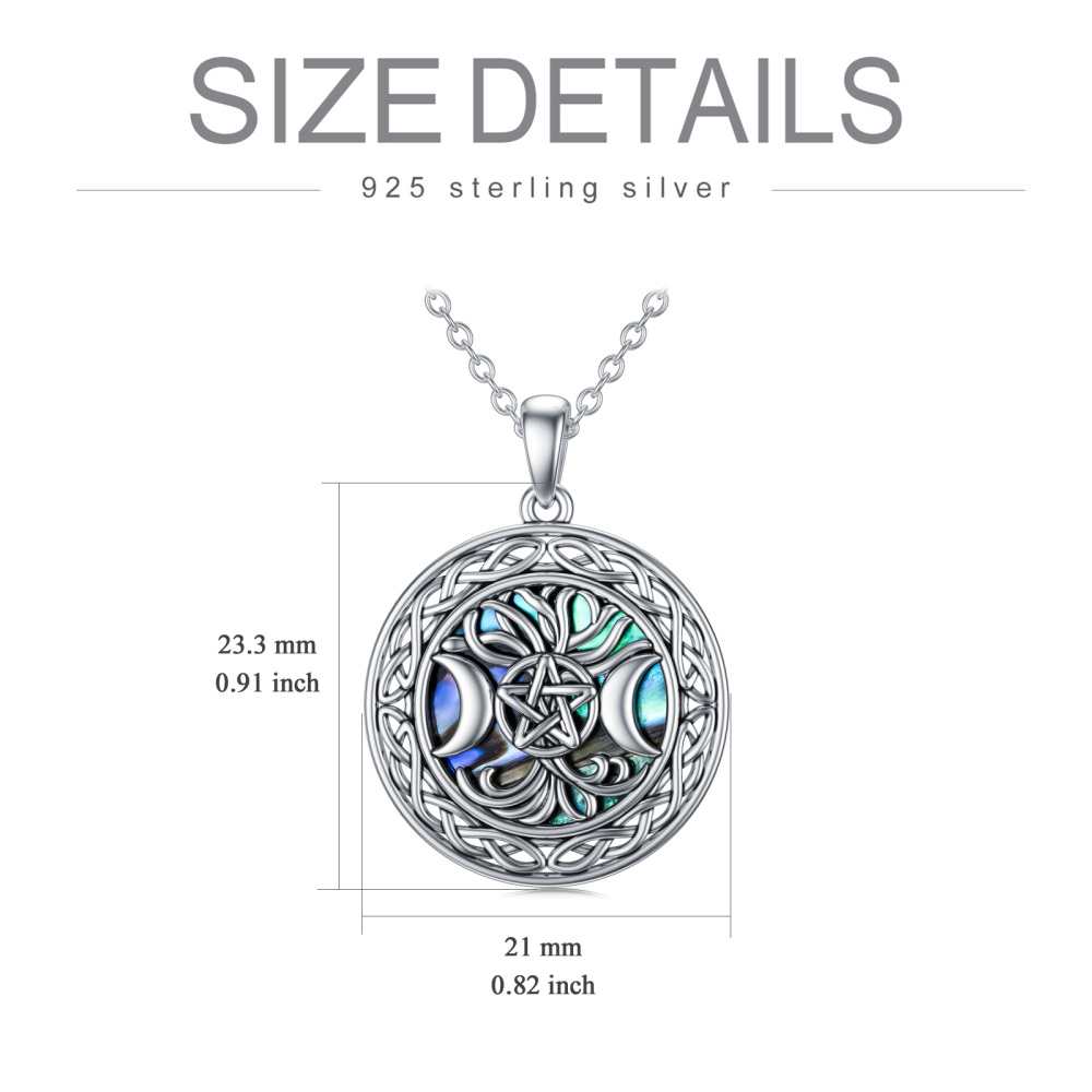Sterling Silver Round Abalone Shellfish Tree Of Life & Moon With Pentagram Pendant Necklace For Men-5