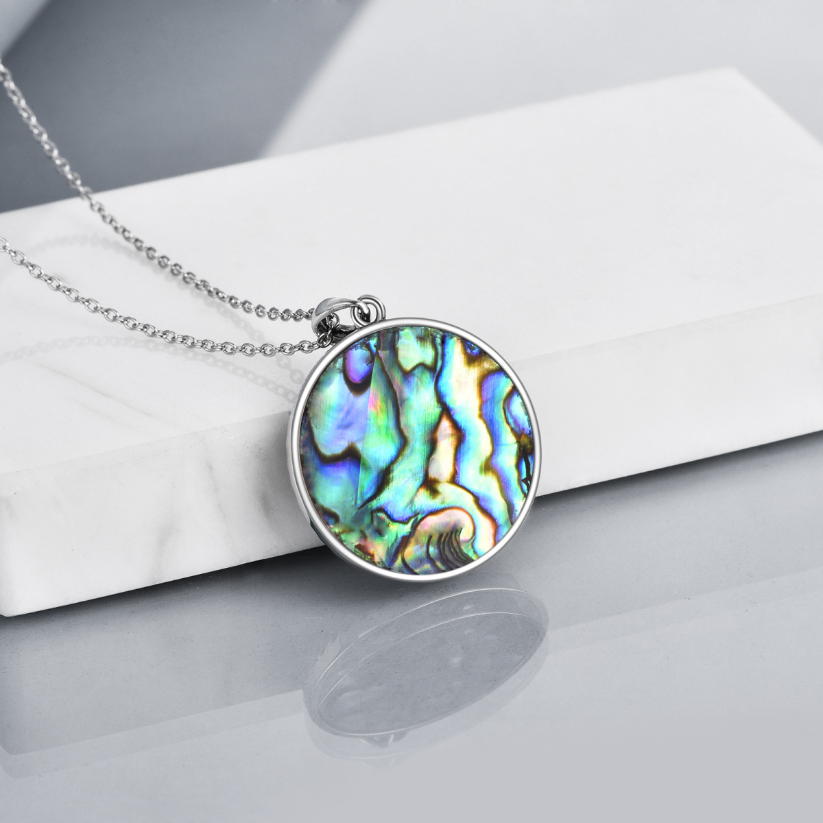 Collana con ciondolo a forma di albero della vita in argento sterling con conchiglie abalone rotonde-5