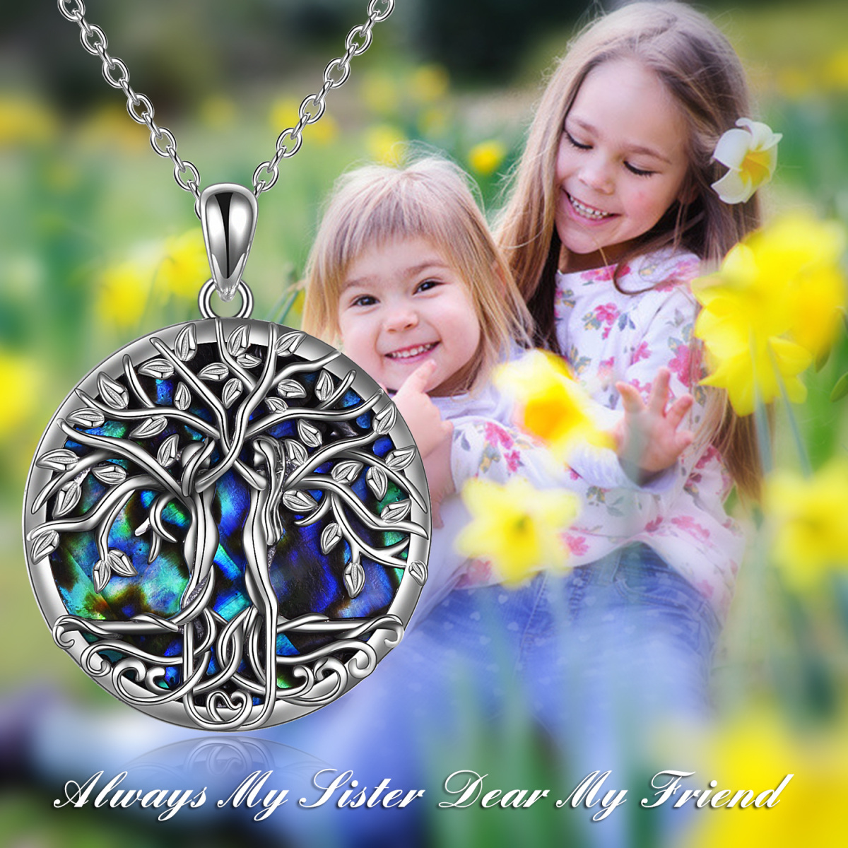 Sterling Silver Round Abalone Shellfish Tree Of Life Pendant Necklace-3