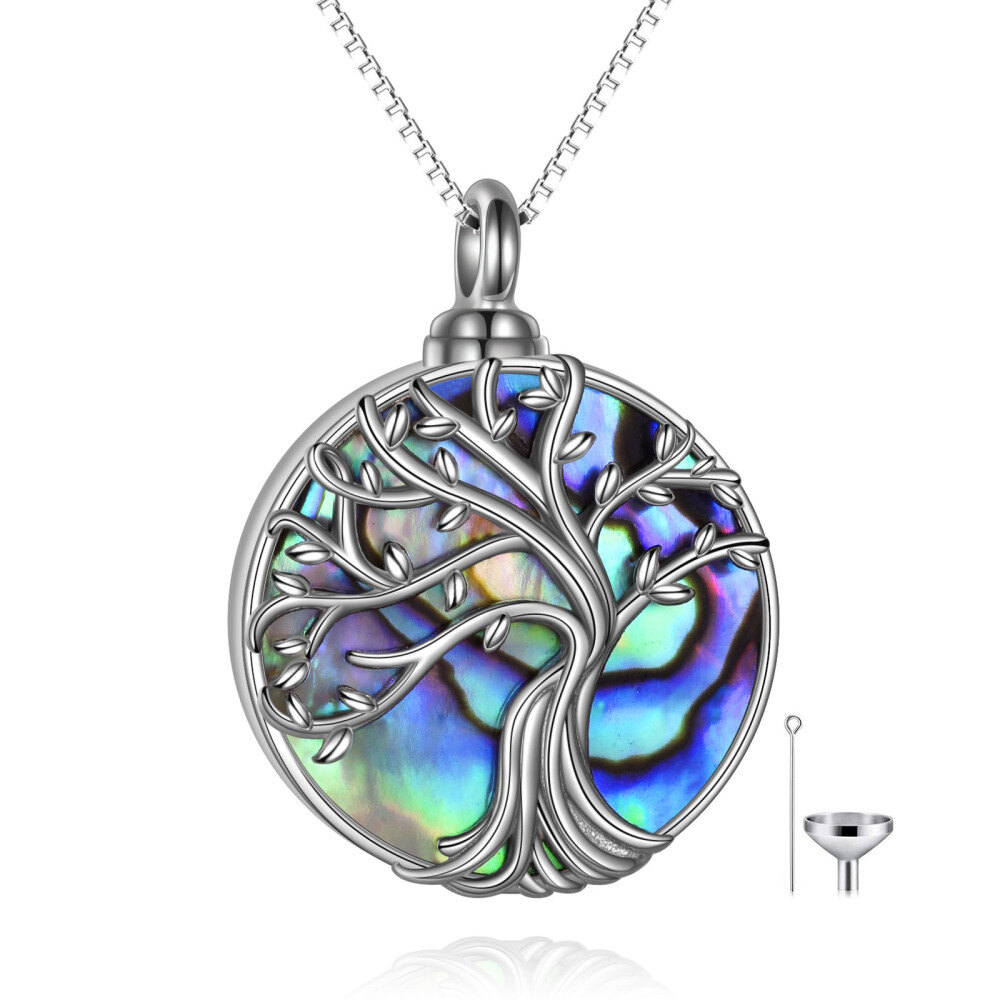 Collier Urne en argent sterling en forme d'abalone, de coquillage et d'arbre de vie-1