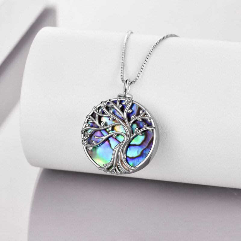 Sterling Silver Round Abalone Shellfish Tree Of Life Urn Necklace for Ashes-3