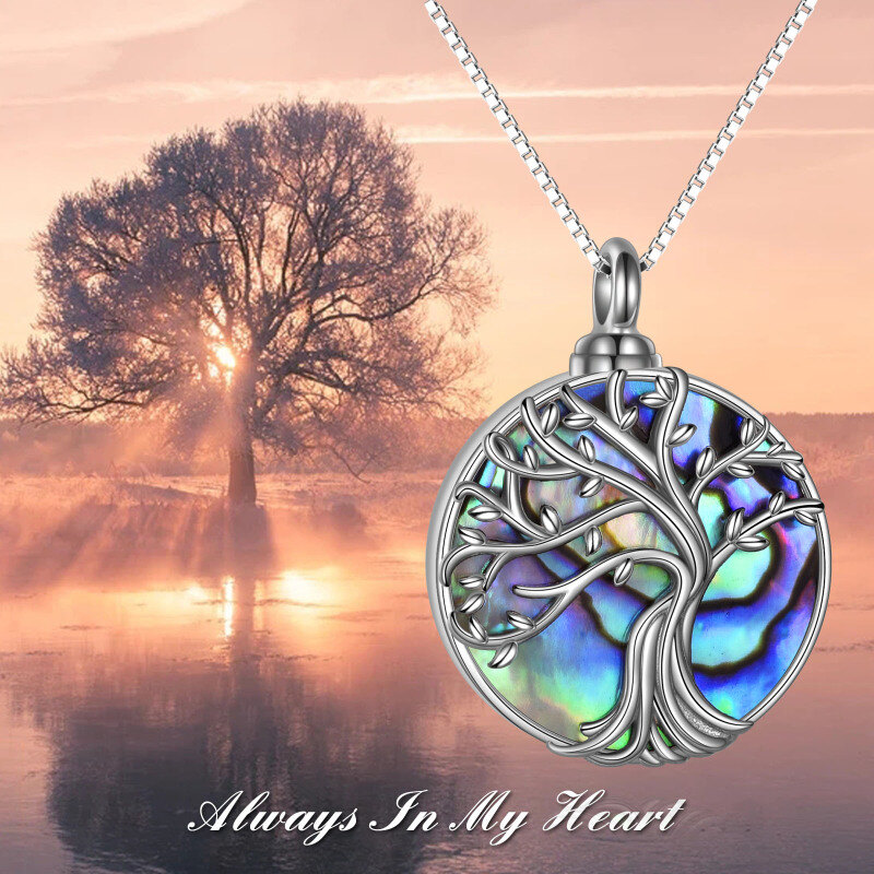 Sterling Silver Round Abalone Shellfish Tree Of Life Urn Necklace for Ashes-5