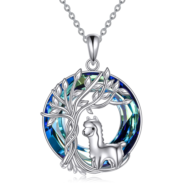 Collier en argent sterling avec pendentif en cristal en forme d'alpaga et d'arbre de vie-1