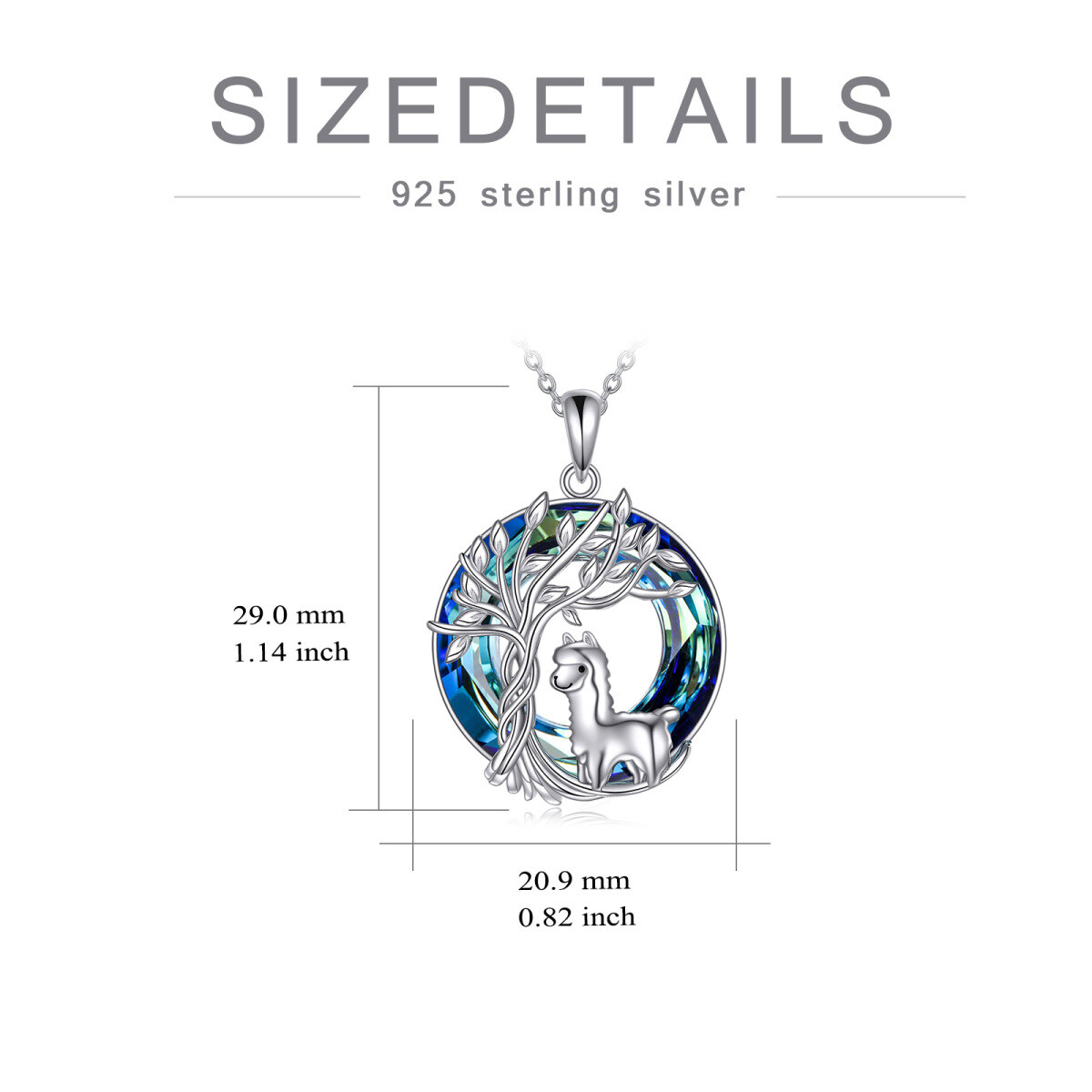 Sterling Silver Round Alpaca & Tree Of Life Crystal Pendant Necklace-5