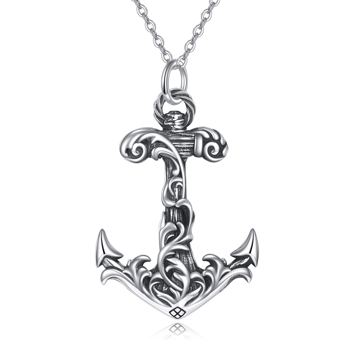 Collier en argent sterling avec pendentif ancre ronde-1