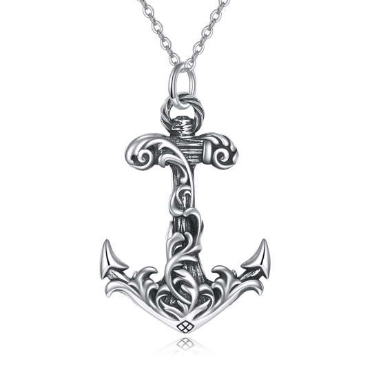 Sterling Silver Round Anchor Pendant Necklace