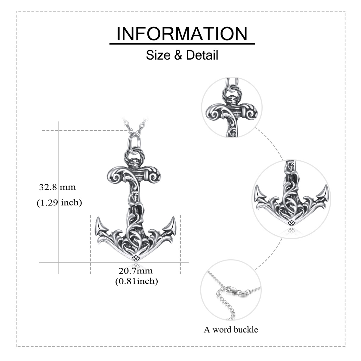 Sterling Silber Runde Anker Anhänger Halskette-5