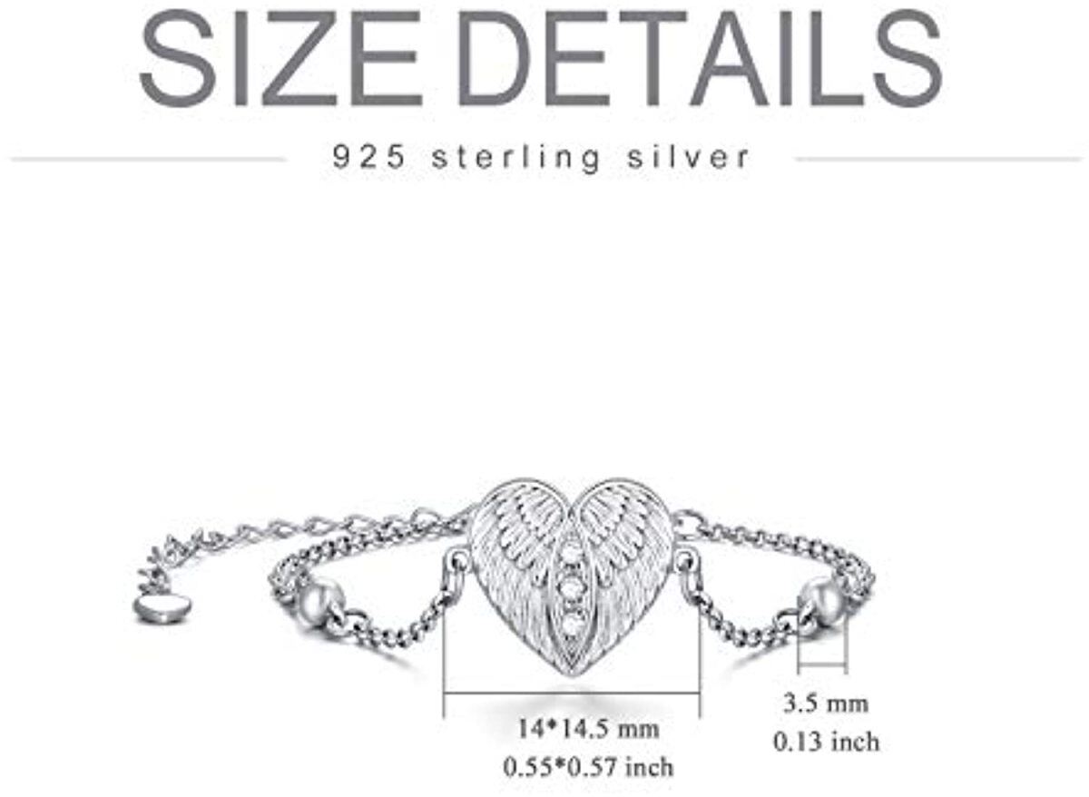 Sterling Silver Round Cubic Zirconia Angel Wing & Heart Urn Bracelet for Ashes with Engraved Word-5