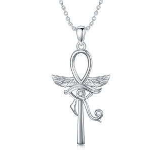 Sterling Silver Round Ankh Pendant Necklace-7