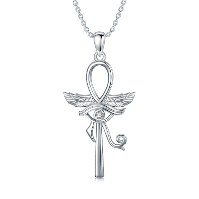 Sterling Silver Round Ankh Pendant Necklace