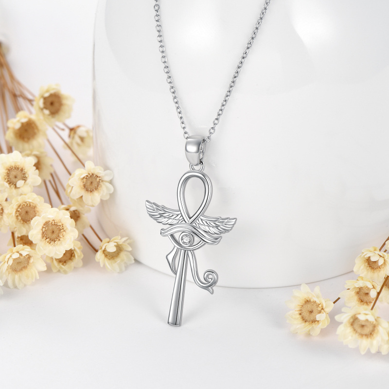 Sterling Silver Round Ankh Pendant Necklace-3