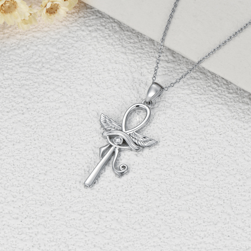 Sterling Silver Round Ankh Pendant Necklace-4