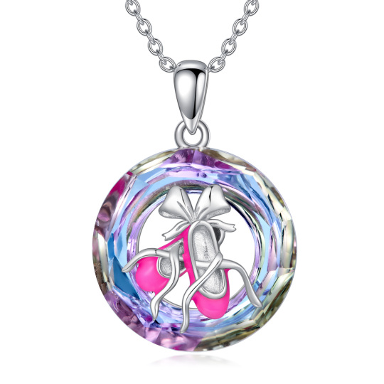 Sterling Silver Round Ballet Shoes Crystal Pendant Necklace