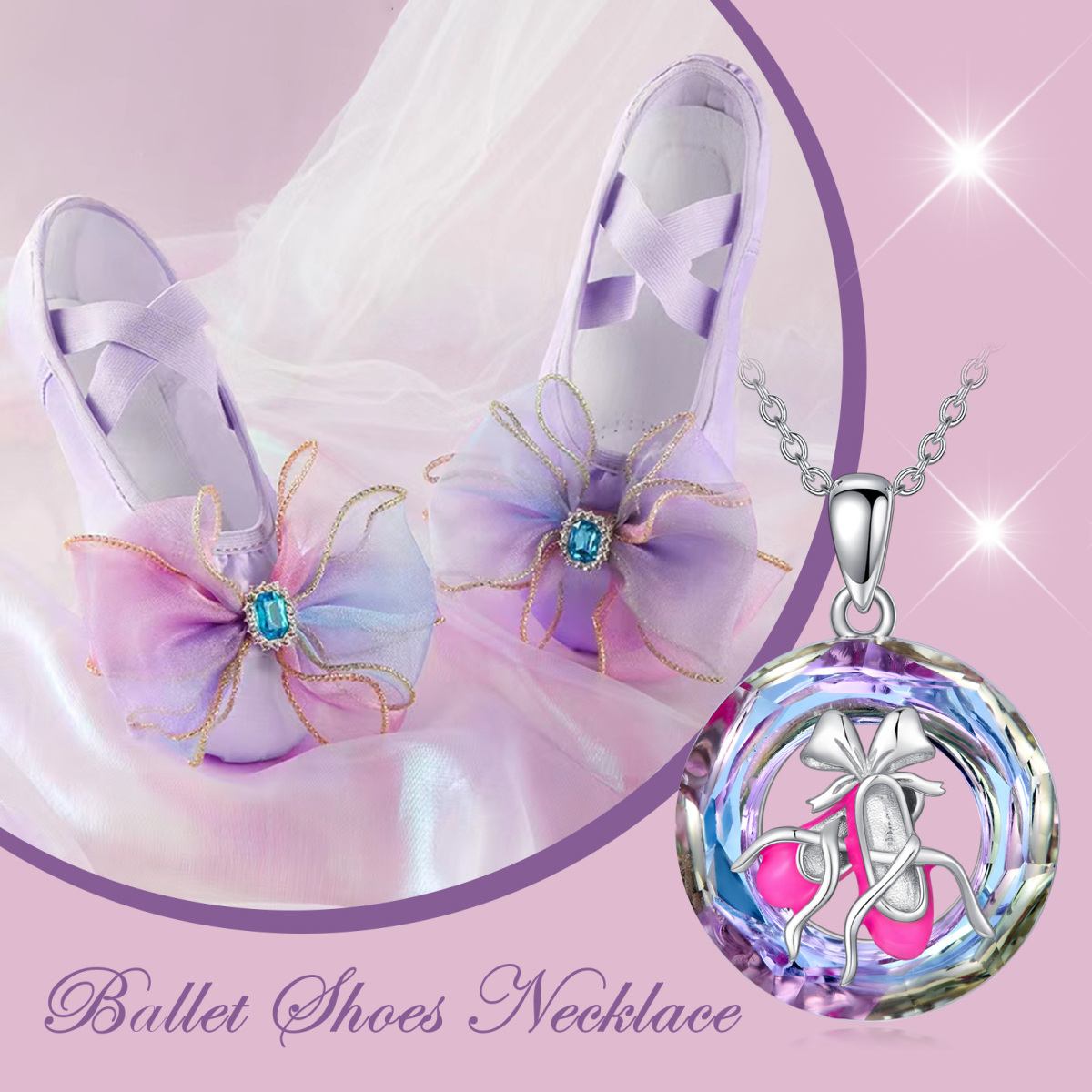 Collier en argent sterling avec pendentif en cristal en forme de chaussure de ballet ronde-5