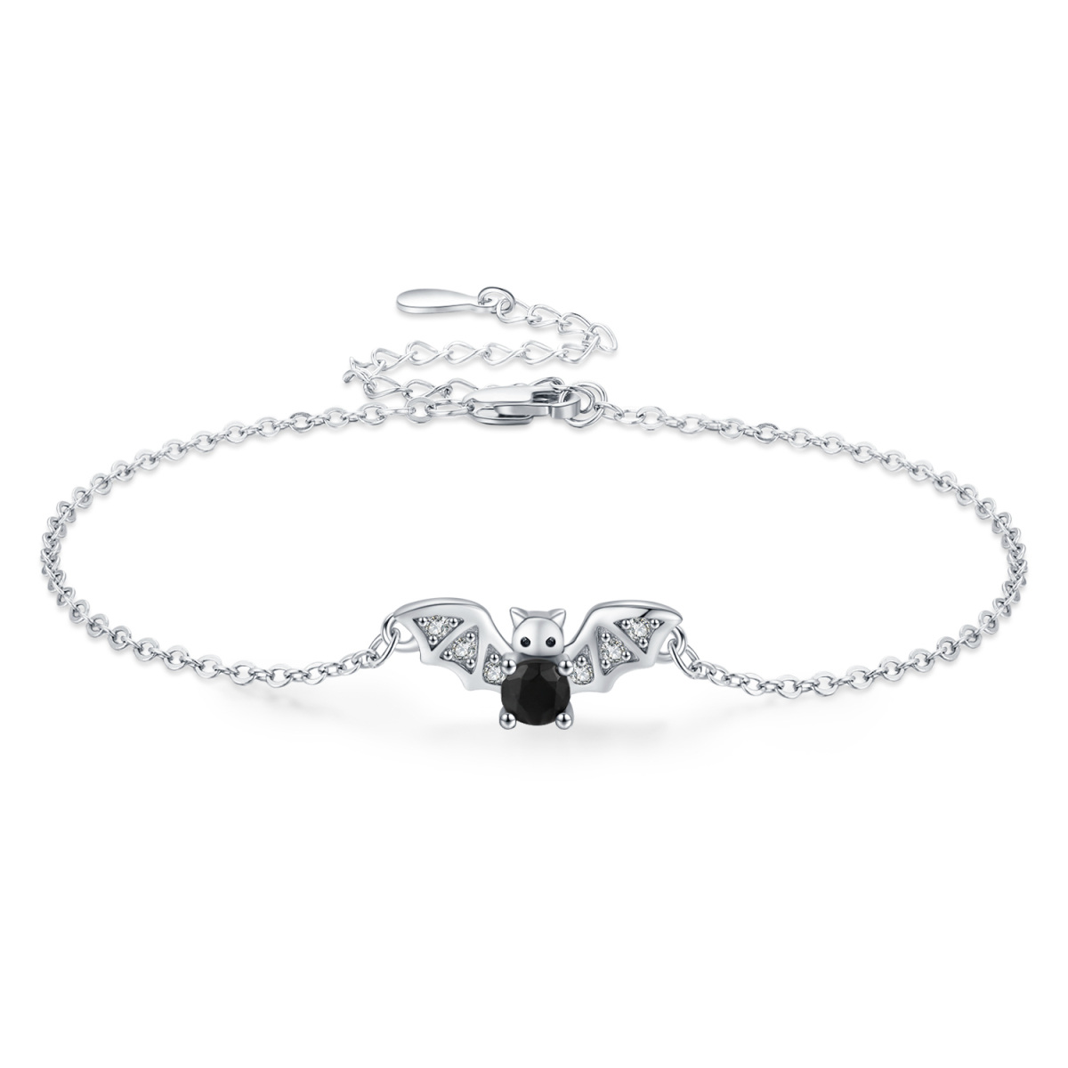 Sterling Silver Round Cubic Zirconia Bat Pendant Bracelet-1