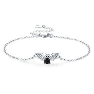 Sterling Silver Round Cubic Zirconia Bat Charm Bracelet-25