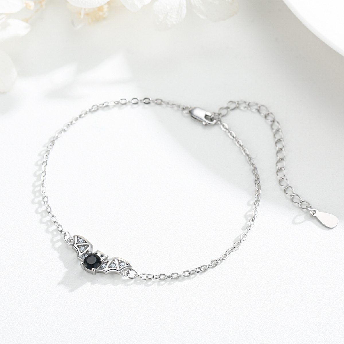 Bracciale con ciondolo a pipistrello in argento sterling con zirconia cubica tonda-4